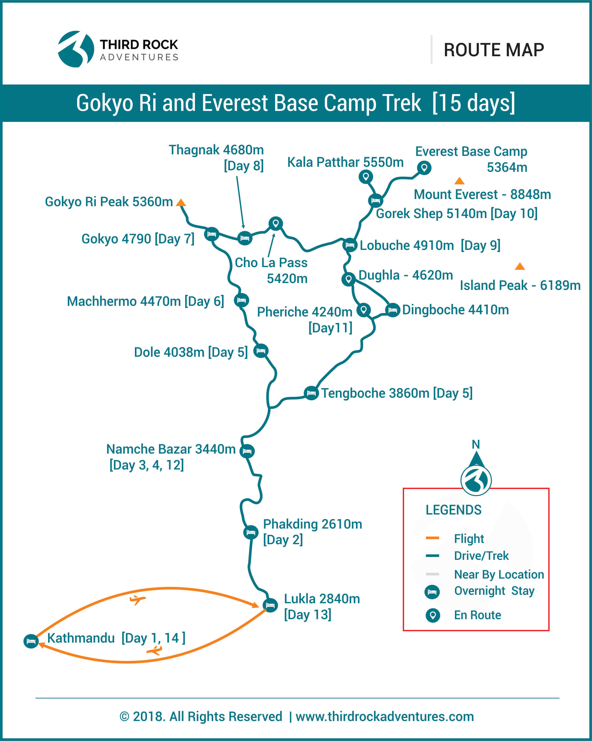 Gokyo Ri and Everest Base Camp Trek 15 days Route Map